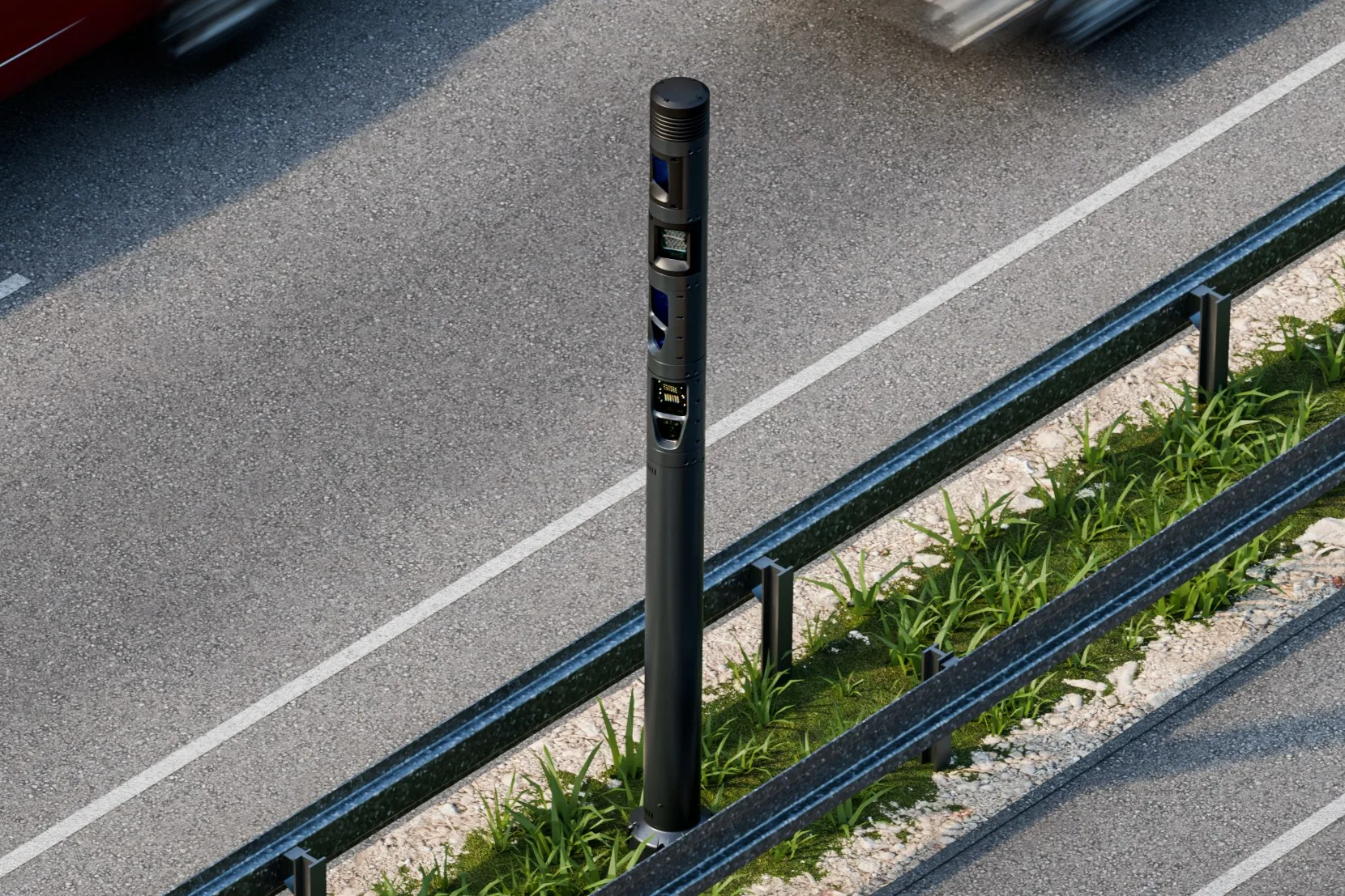 Ekin Spotter modular pole installed on a roadside verge
