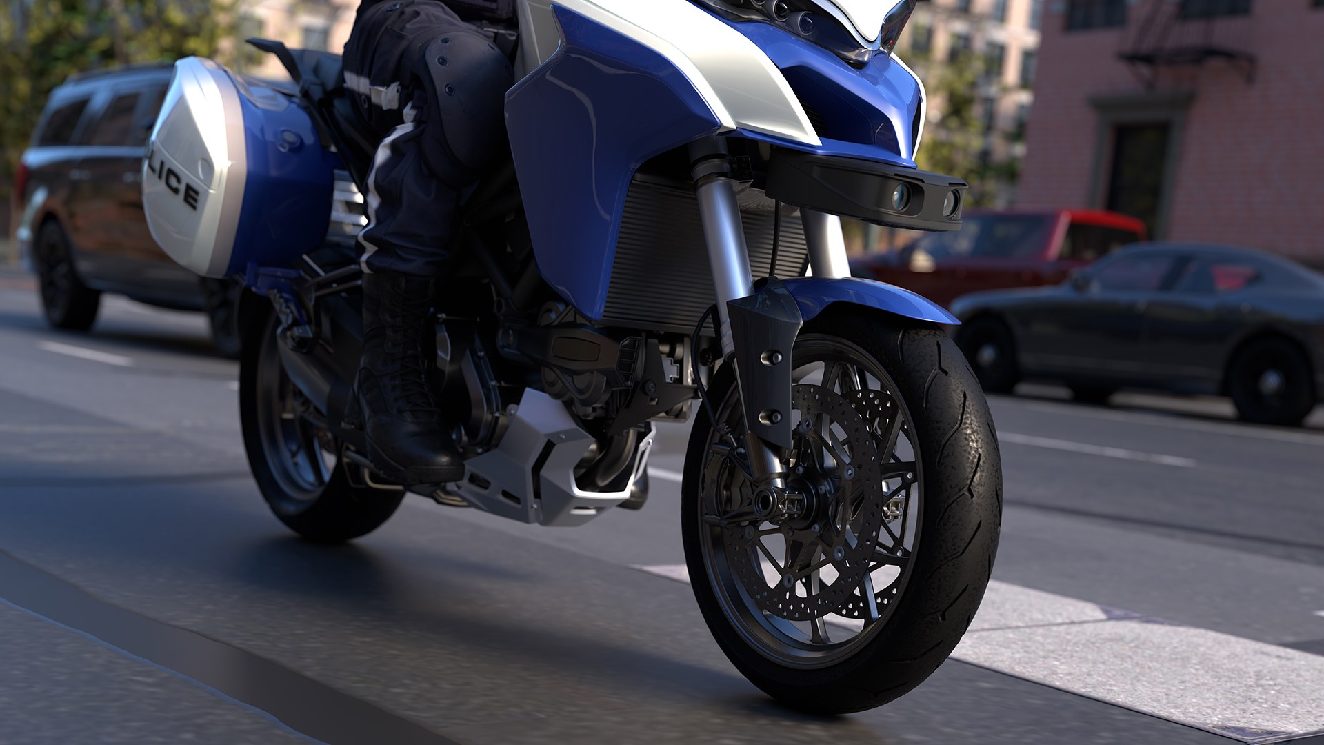Ekin X Spotter mounted on a police patrol motorcycle