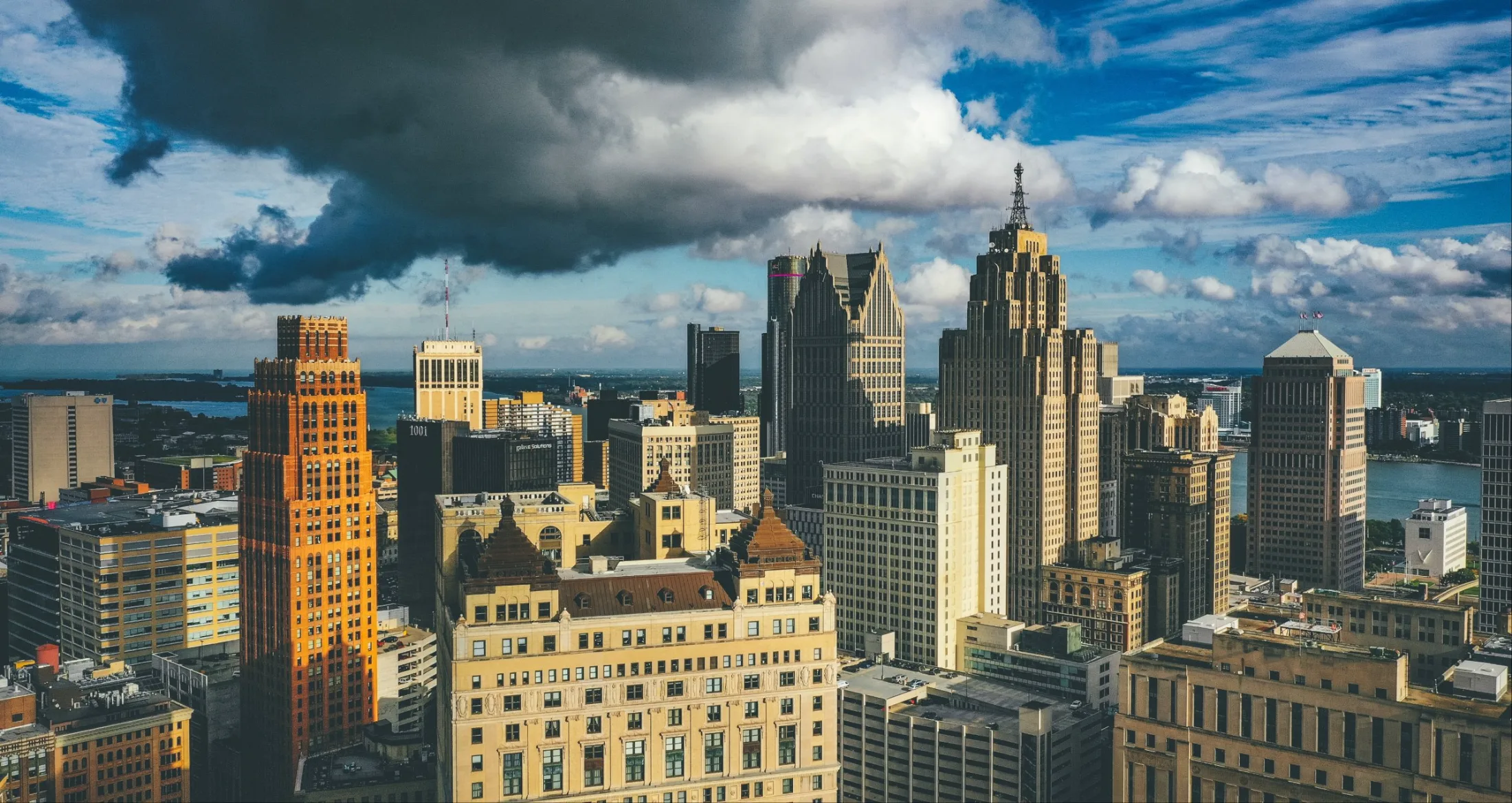 Downtown city skyline from above